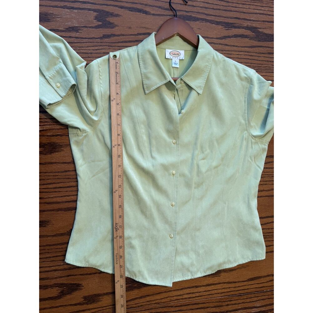 Talbots Faux Suede Women’s Size LButton Down Blouse Long Sleeve Green - Picture 2 of 5